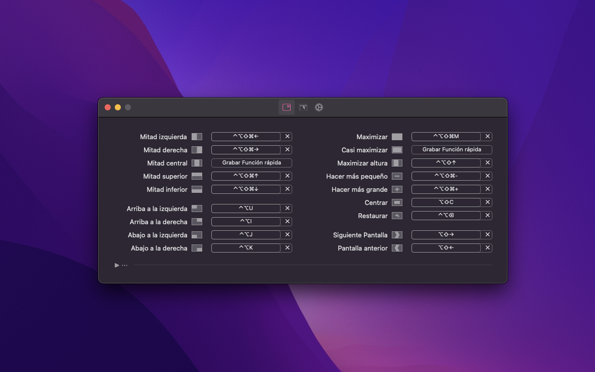 Mis shortcuts de Rectangle